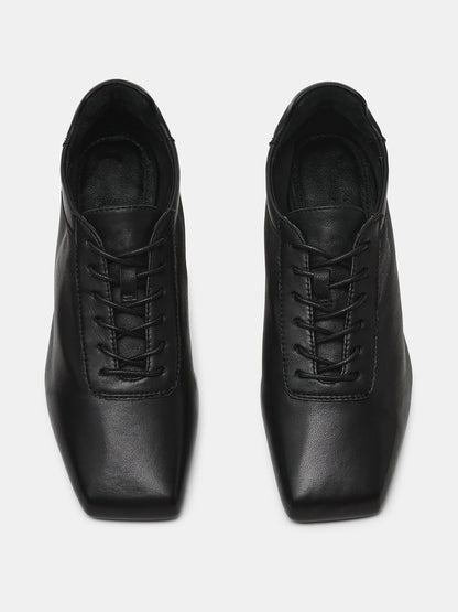 Black Square-Toe Simple Lace-Up Chic Flats