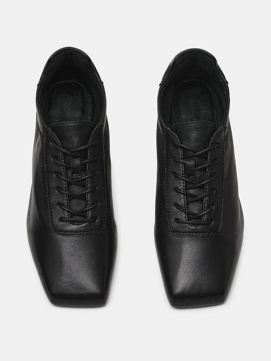 Black Square-Toe Simple Lace-Up Chic Flats