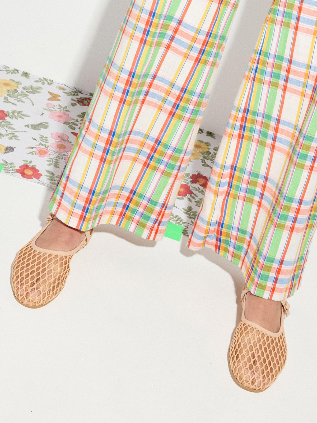 Chic Square-Toe Mary Jane Slip-On Ballet Flats - Nude Mesh