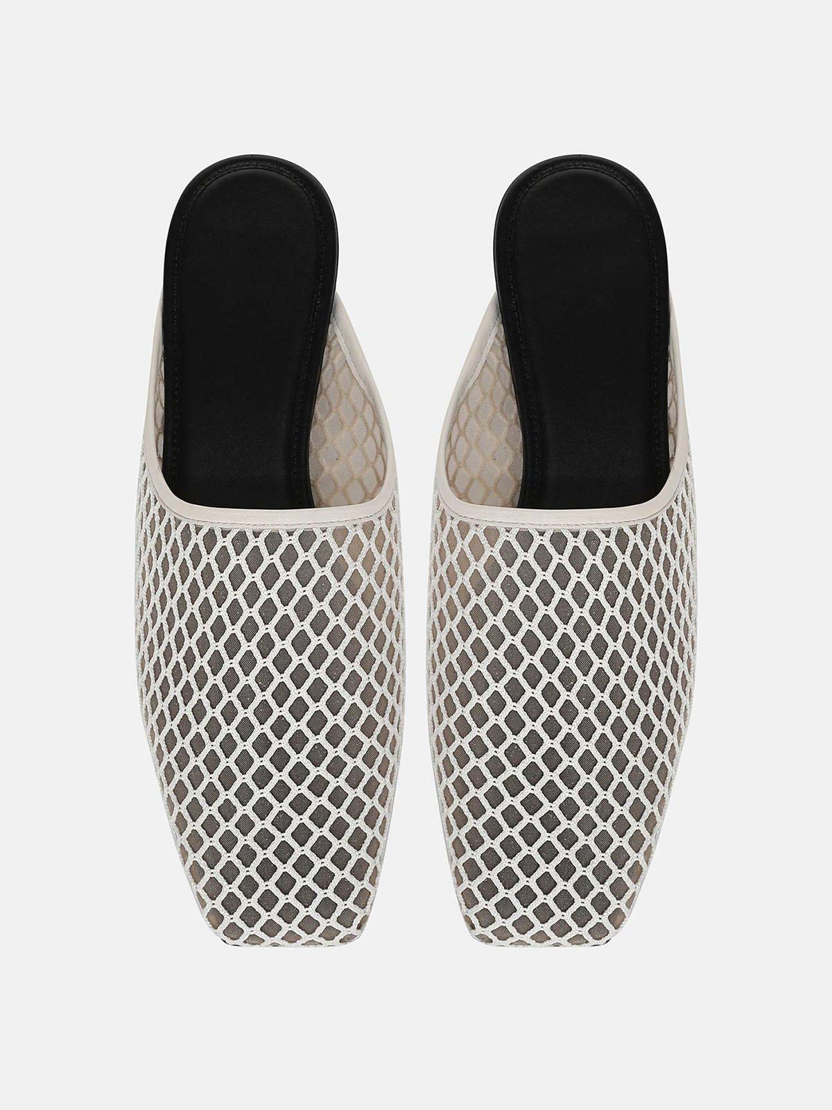 Ivory Mesh Square-Toe Chic Backless Simple Flats