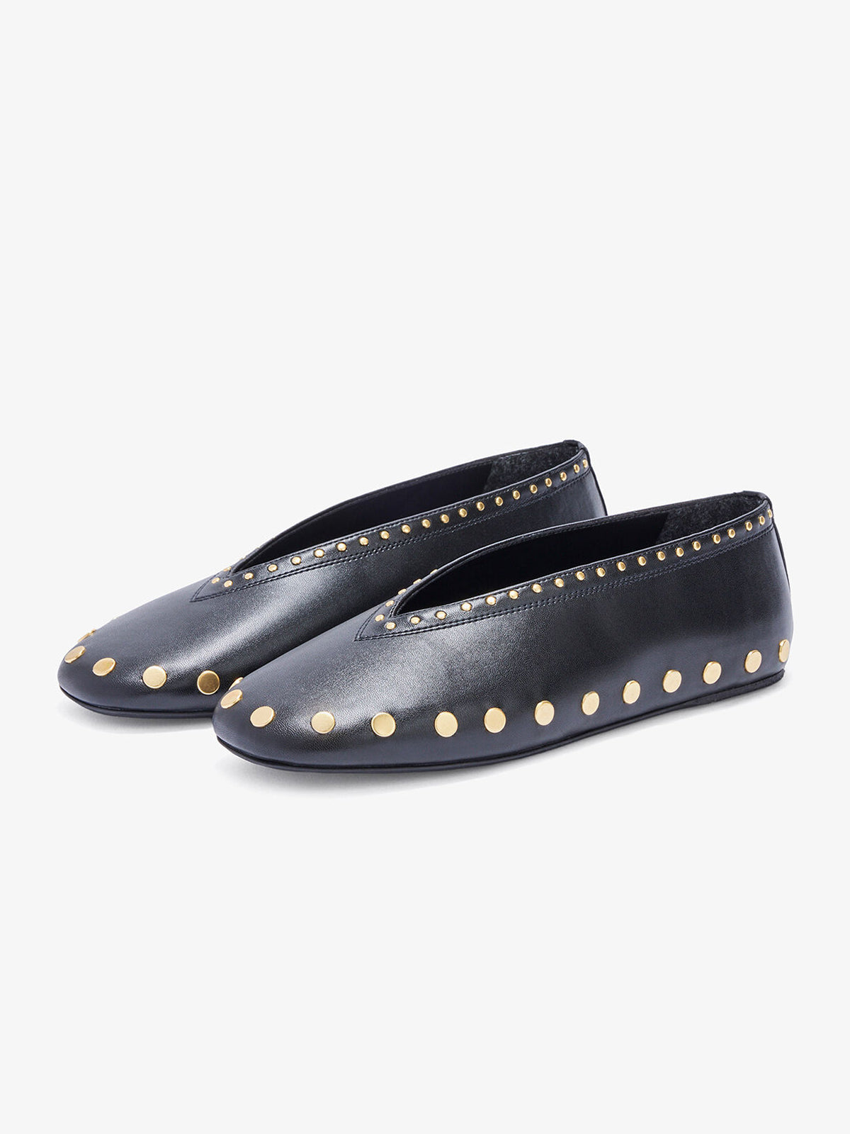 Black Square-Toe Side Studs Slip-On Ballet Flats