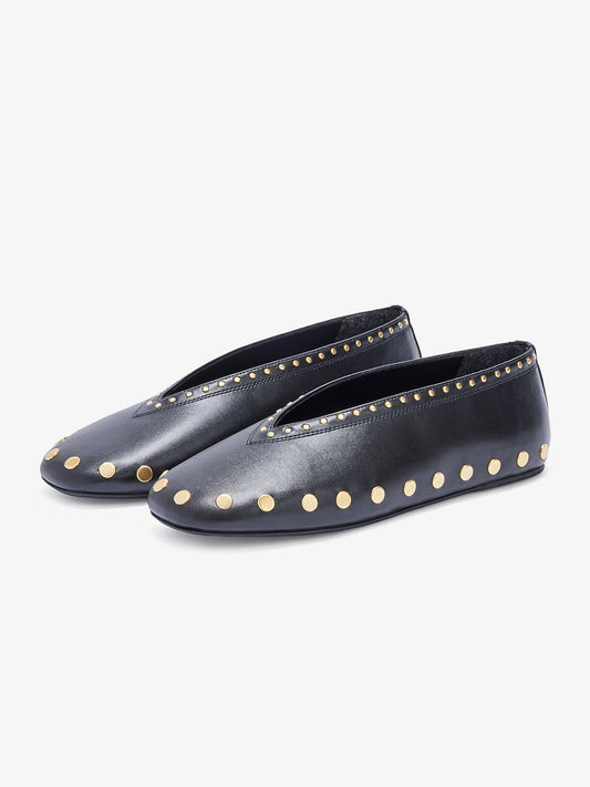 Black Square-Toe Side Studs Slip-On Ballet Flats