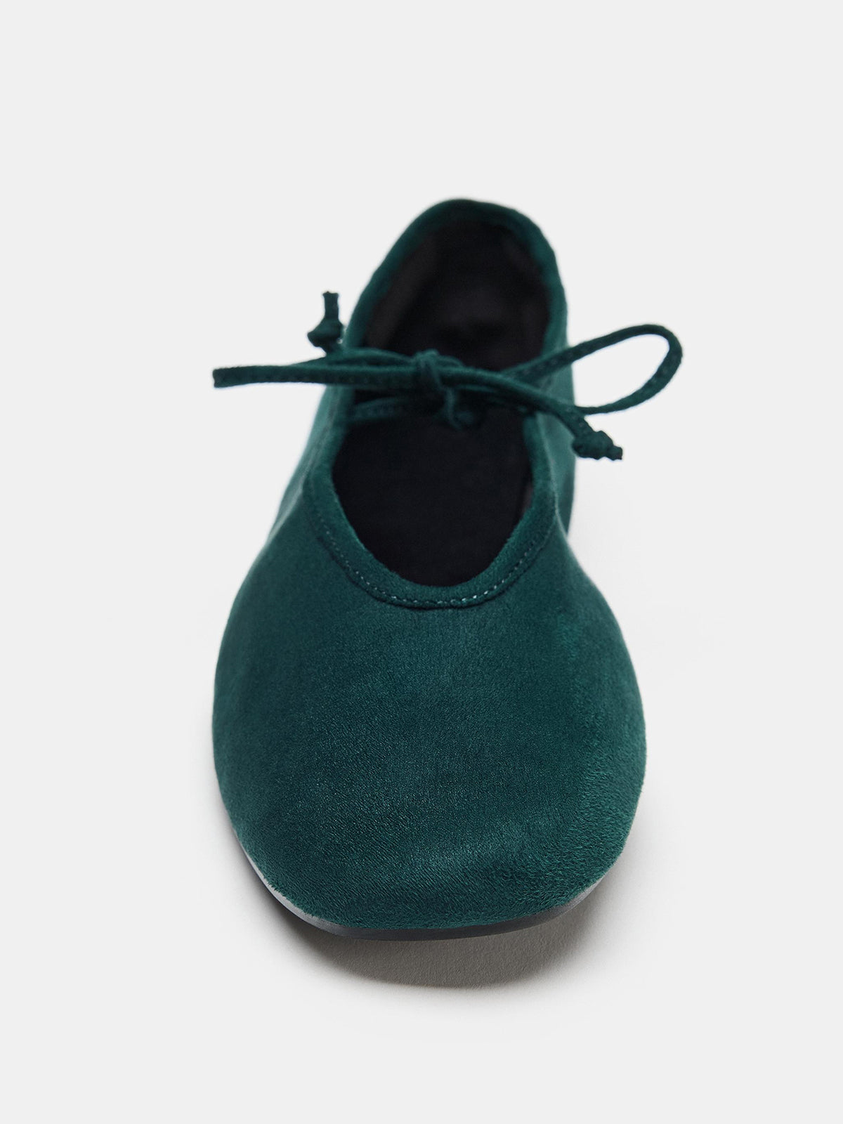 Dark Green Faux Suede Square-Toe Middle Strap Ballet Flats