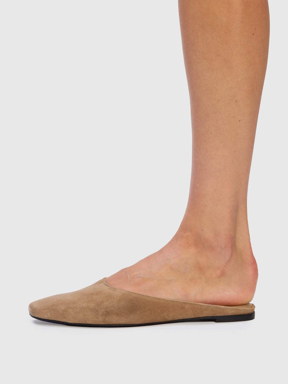 Sand Faux Suede Square-Toe Backless Flats