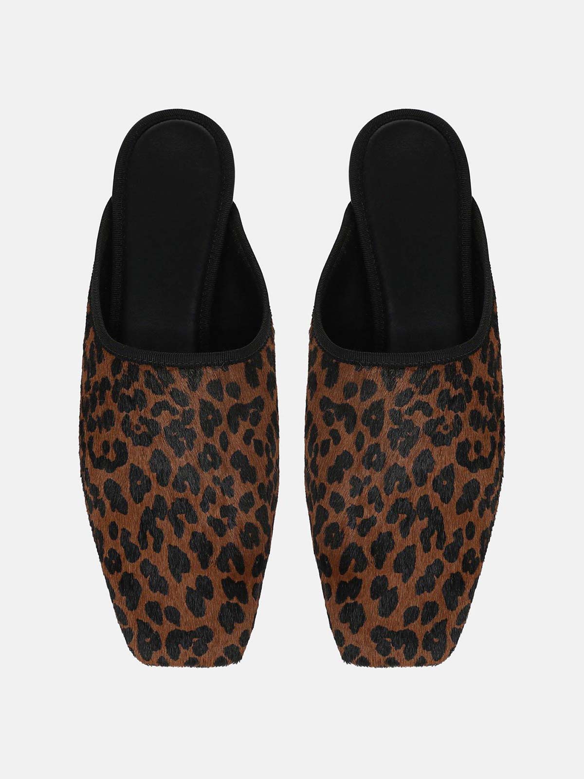Brown Leopard Pattern Square-Toe Chic Backless Simple Flats