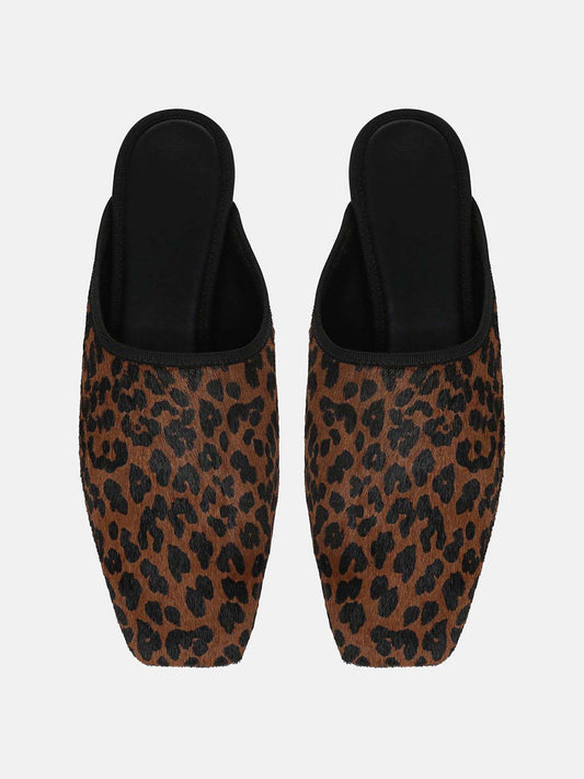 Brown Leopard Pattern Square-Toe Chic Backless Simple Flats