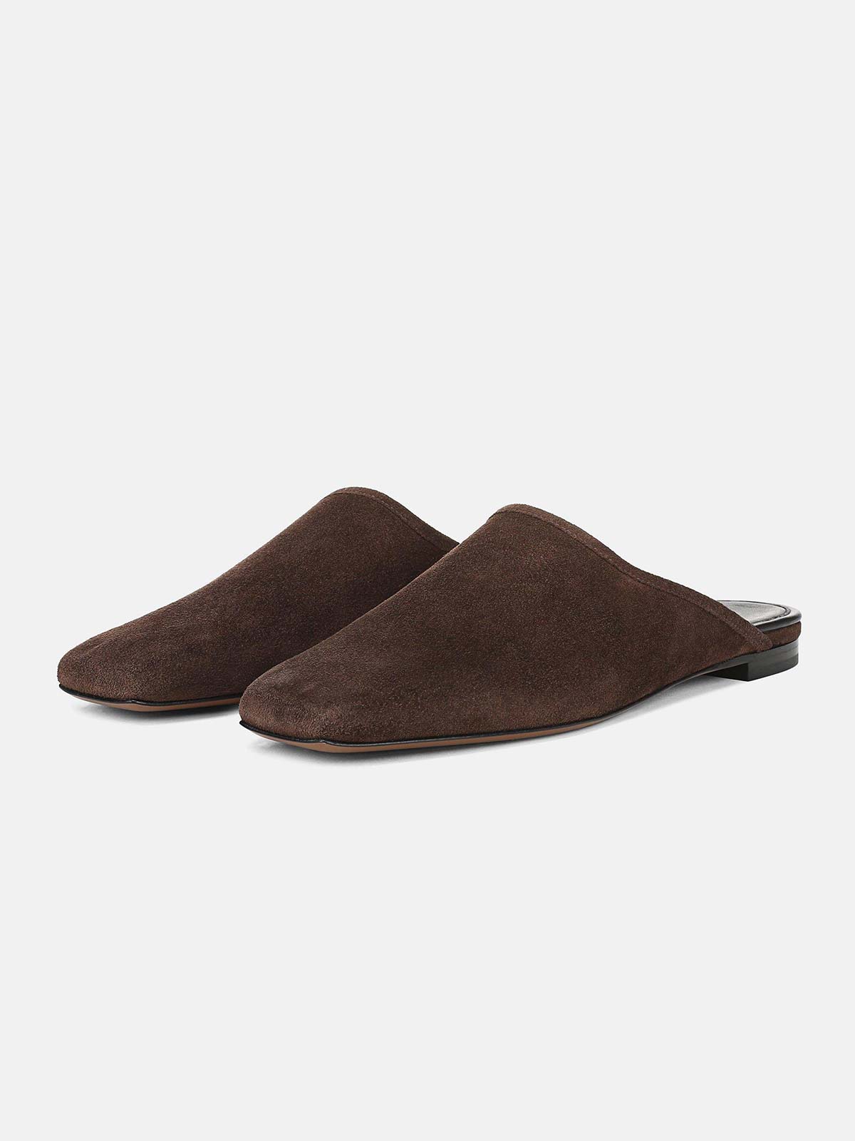 Coffee Faux Suede Square-Toe Chic Backless Simple Flats