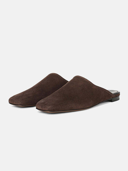 Coffee Faux Suede Square-Toe Chic Backless Simple Flats