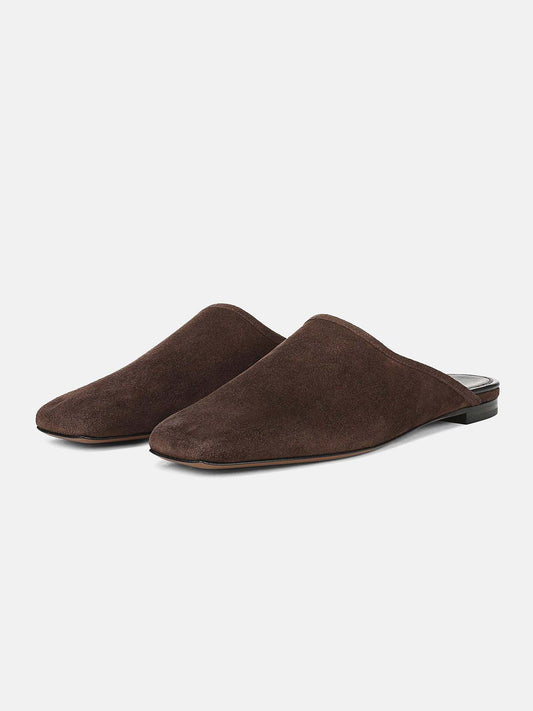 Coffee Faux Suede Square-Toe Chic Backless Simple Flats