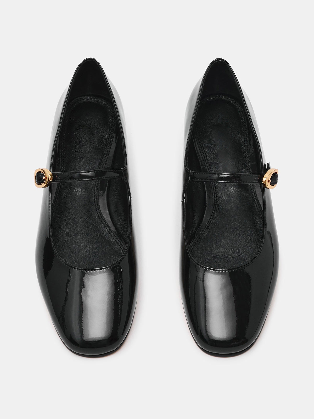 Black Patent Leather Square-Toe Buckle Mary Jane Ballet Flats