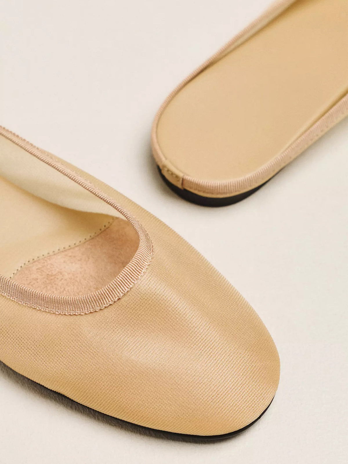 Nude Mesh Round-Toe Slip-On Backless Mules Flats