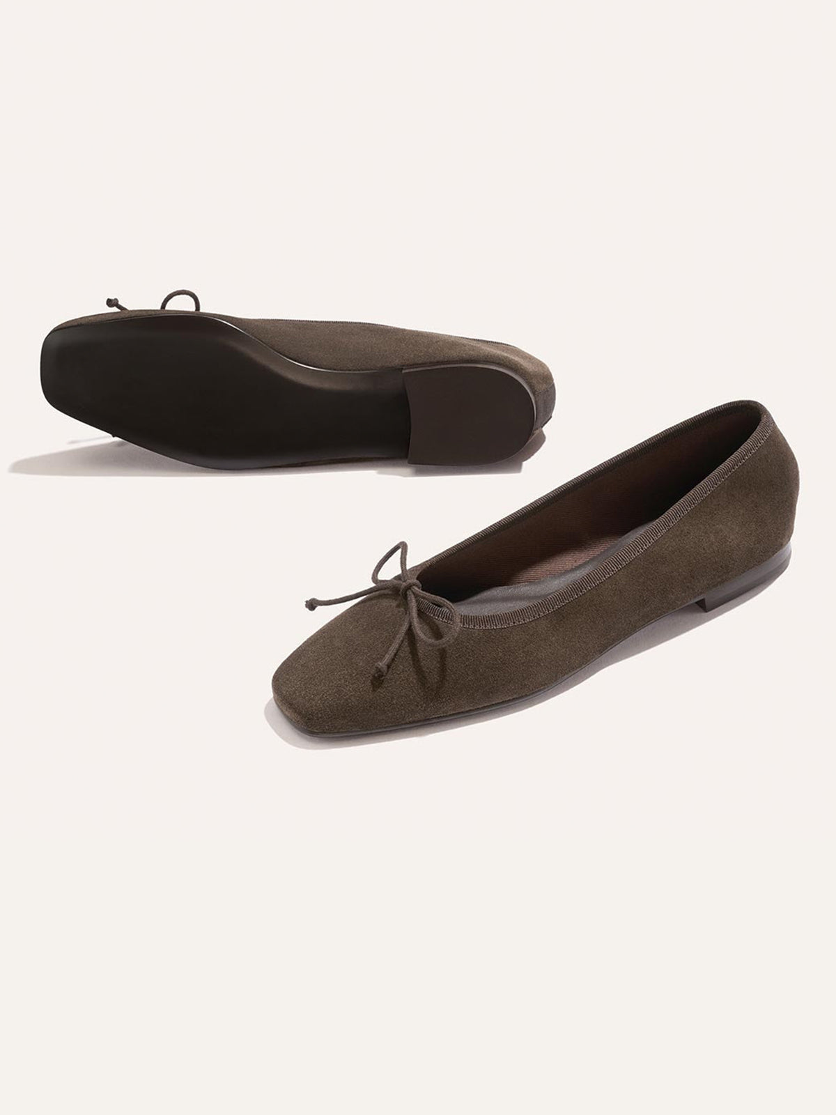 Front Bow Square-Toe Slip-On Chic Ballet Flats - Cognac Faux Suede