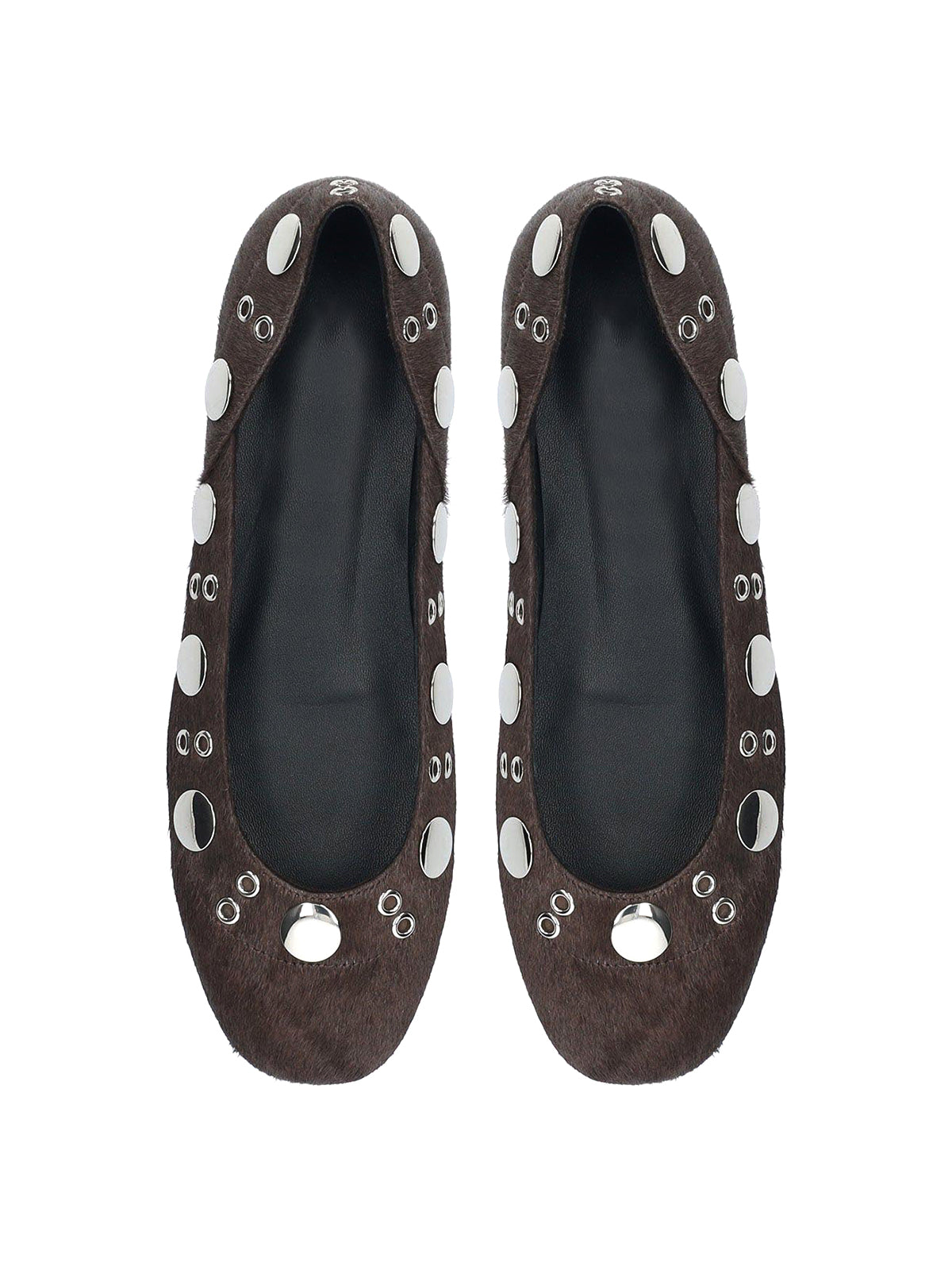 Maroon Square-Toe Eyelets And Studs Slip-On Ballet Flats