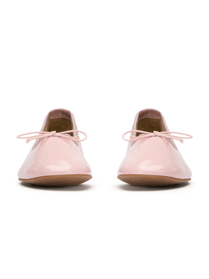 Patent Pink Round-Toe Chic Front Bow Slip-On Ballet Simple Flats