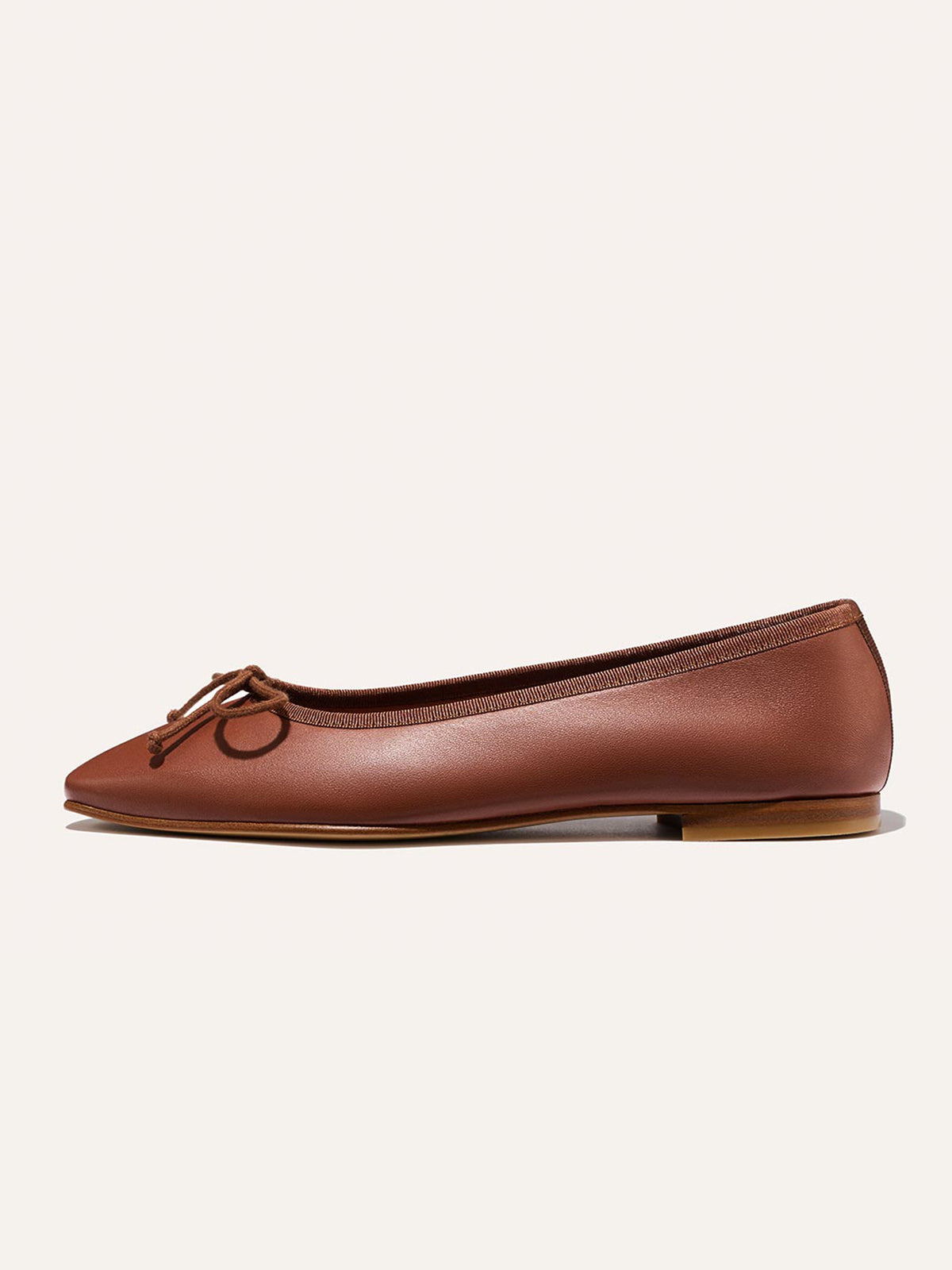 Front Bow Square-Toe Slip-On Chic Ballet Flats - Cognac Vegan Leather