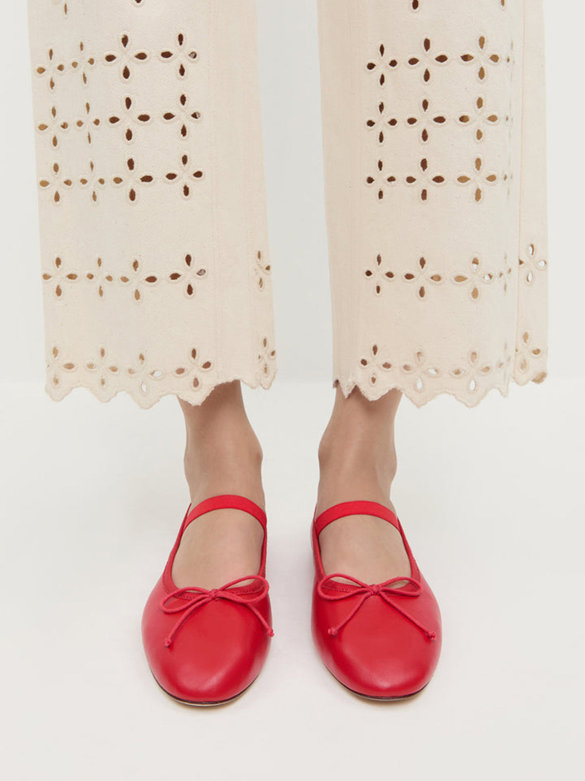 Red Vegan Leather Round-Toe Mary Jane Front Bow Ballet Flats
