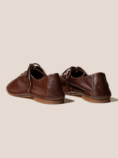 Chestnut Square-Toe Chic Slip-On Flats With Lace-Up