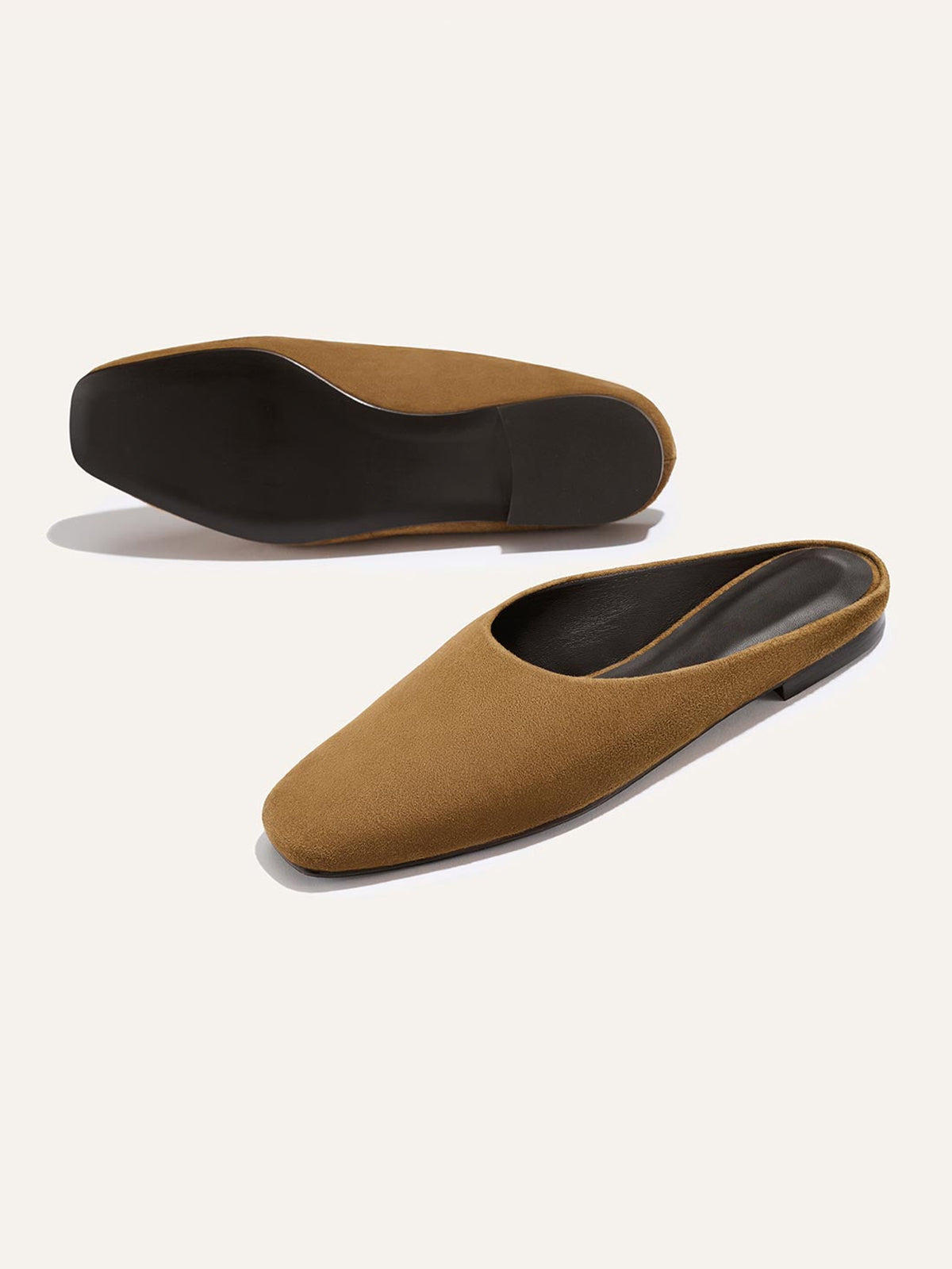 Backless Square-Toe Slip-On Chic Flats - Dark Tan Faux Suede