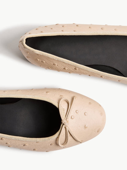 Slip-On Round-Toe Front Bow Simple Ballet Flats - Bone Ostrich Pattern
