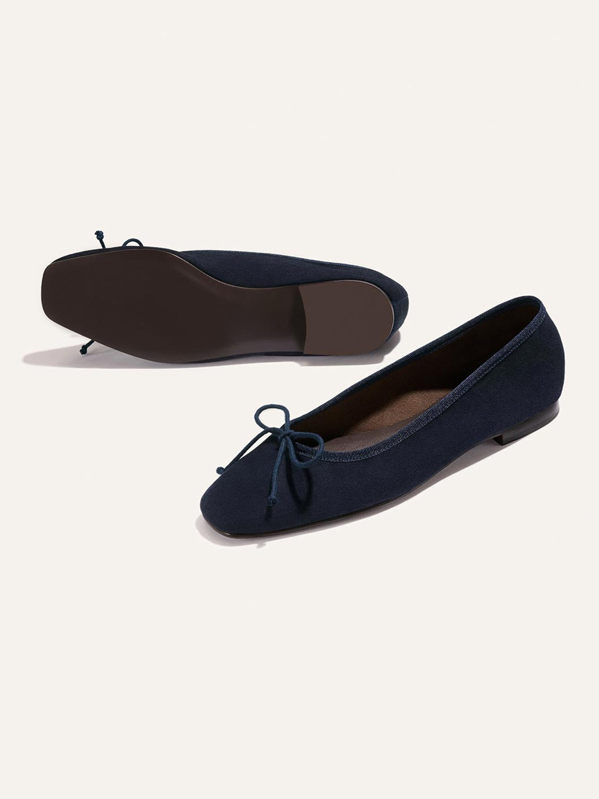 Front Bow Square-Toe Slip-On Chic Ballet Flats - Indigo Faux Suede