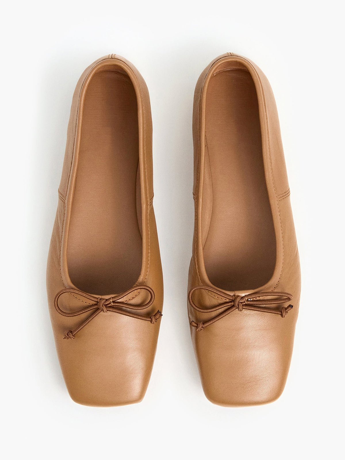 Cognac Classic Square-Toe Front Bow Simple Ballet Flats