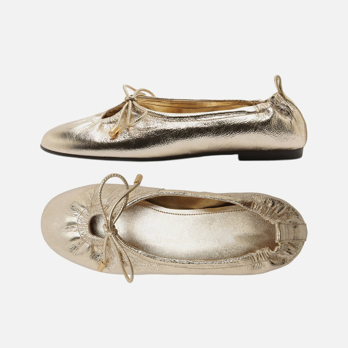 Metallic Gold Round-Toe Front Strap Fashion Slip-On Ballet Flats