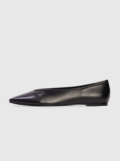 Classic Black Vegan Leather Square-Toe Sleek Chic Ballet Flats