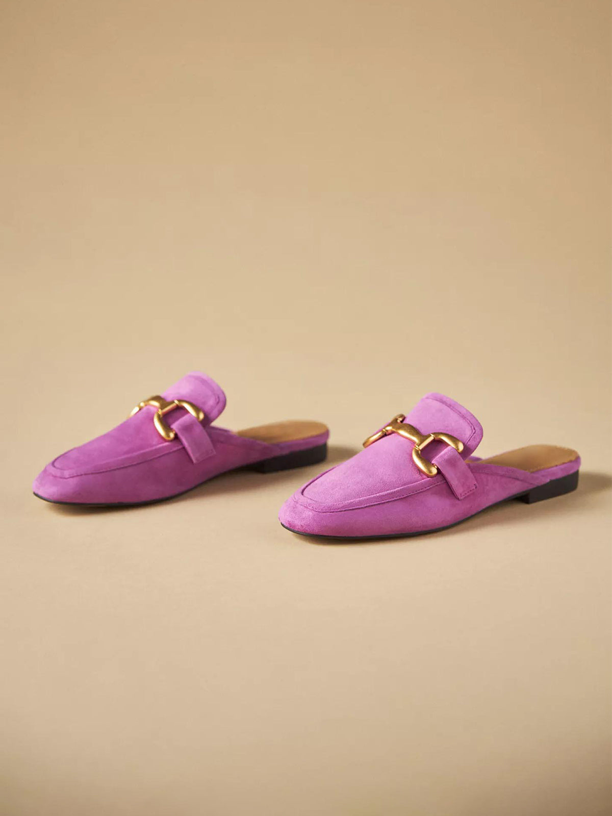 Pink Faux Suede Square-Toe Slip-On Backless Loafers Flats