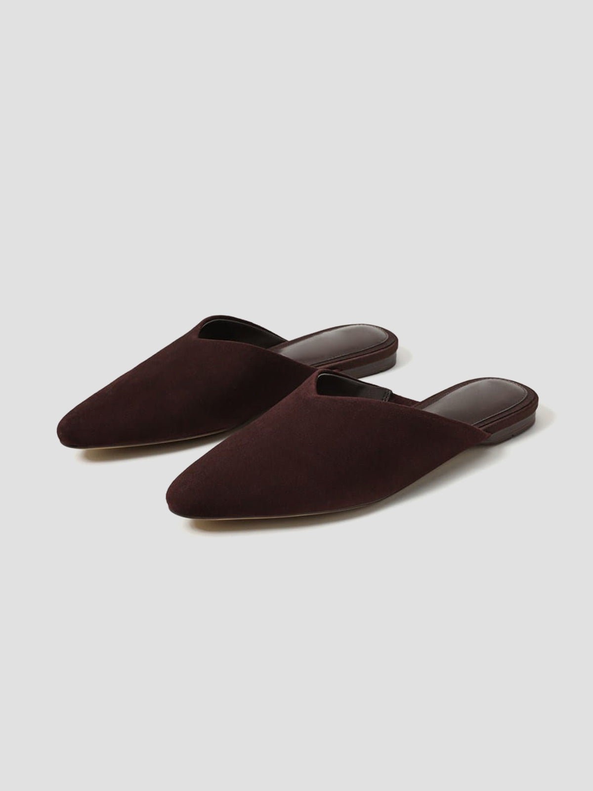 Chocolate Faux Suede Almond-Toe Backless Simple Slip-On Flats