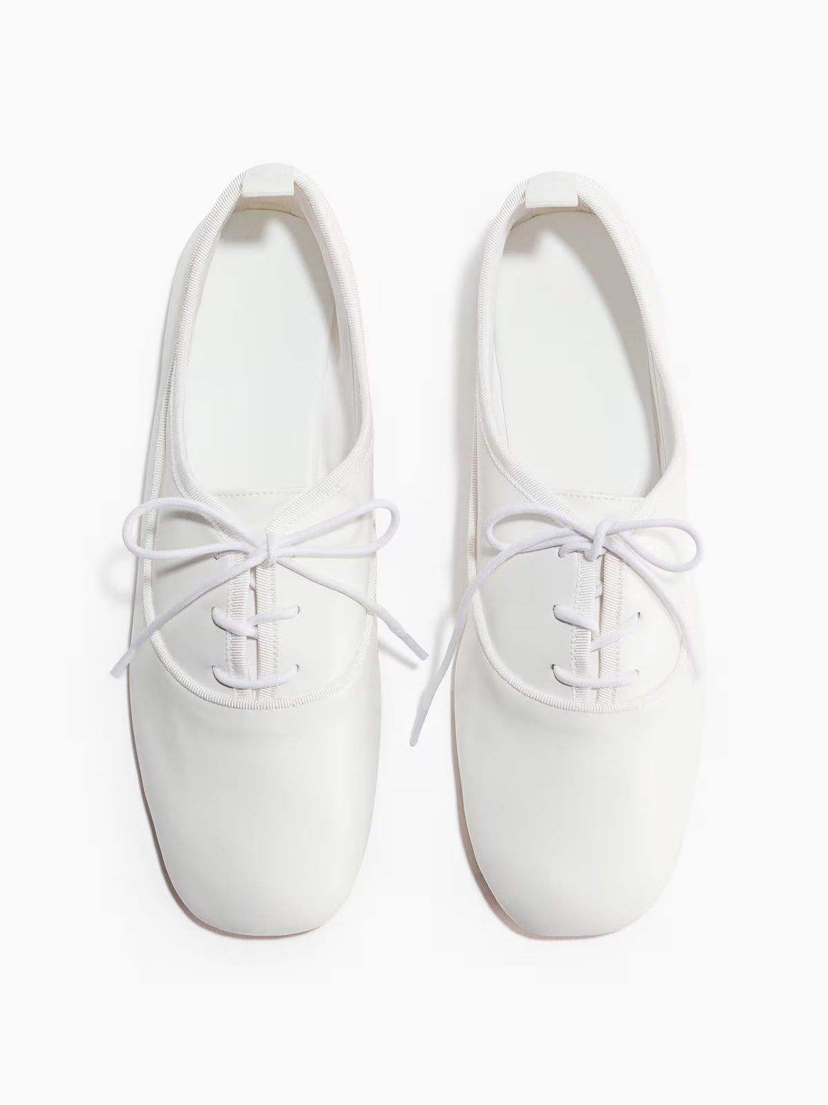 White Square-Toe Chic Lace-Up Slip-On Ballet Flats