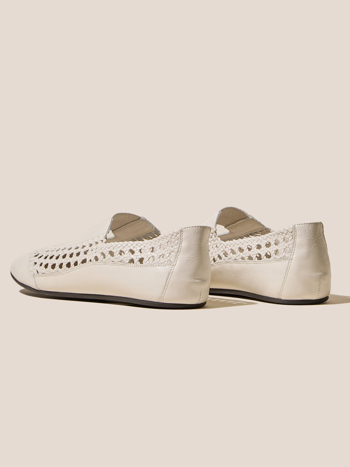 Cream Woven Vegan Leather Round-Toe Chic Mary Jane Flats