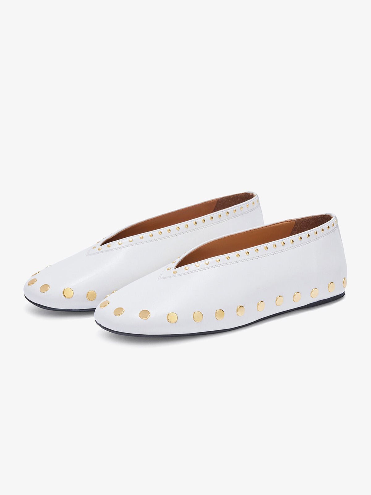 White Square-Toe Side Studs Slip-On Ballet Flats