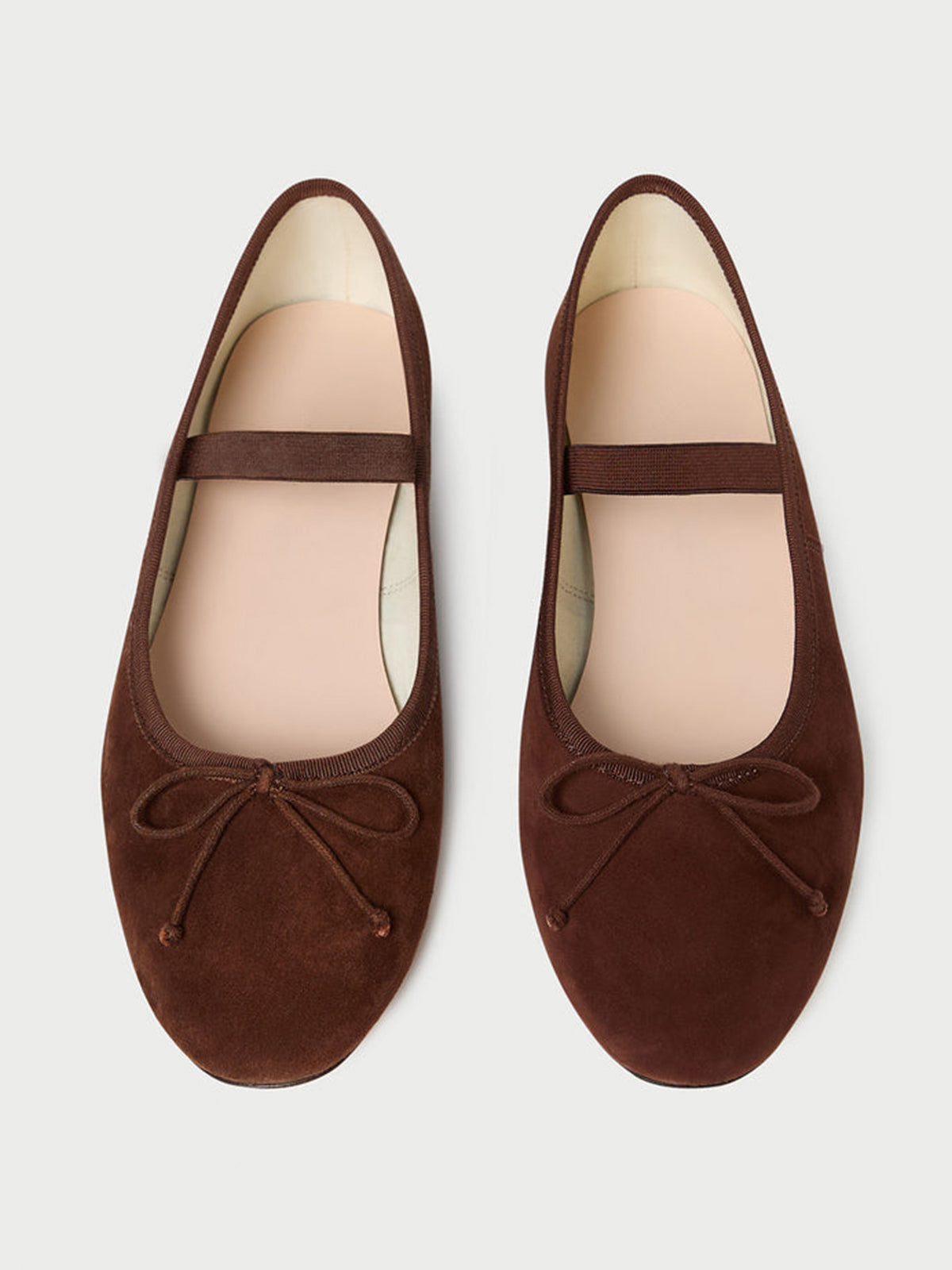 Coffee Faux Suede Round-Toe Mary Jane Front Bow Ballet Flats