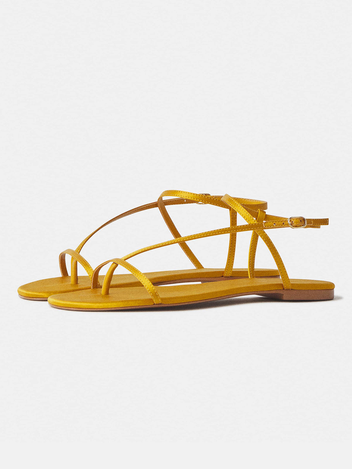 Honey Satin Square-Toe Back And Ankle Strap Flats Sandals