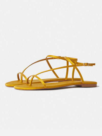 Honey Satin Square-Toe Back And Ankle Strap Flats Sandals