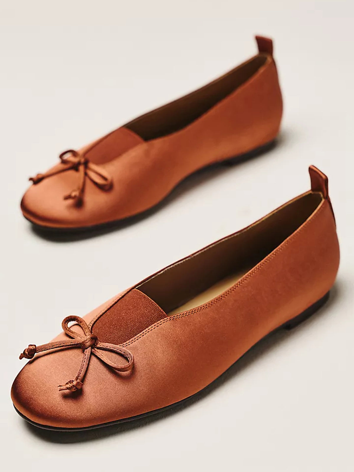 Caramel Square-Toe Front Bow Elastic Ballet Flats