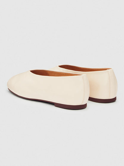 Cream Square-Toe Simple Ballet Chic Flats