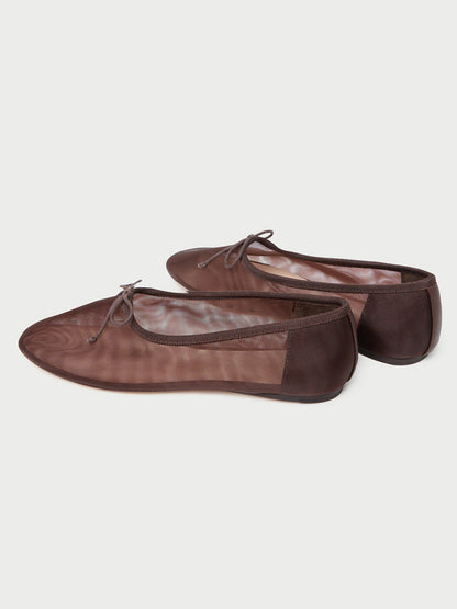 Chocolate Round-Toe Chic Front Bow Slip-On Ballet Flats