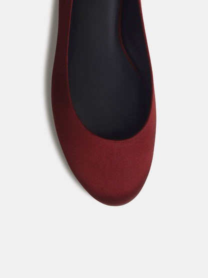 Burgundy Satin Round-Toe Slip-On Simple Ballet Flats