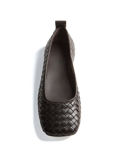 Chocolate Woven Vegan Leather Square-Toe Classic Slip-On Ballet Flats