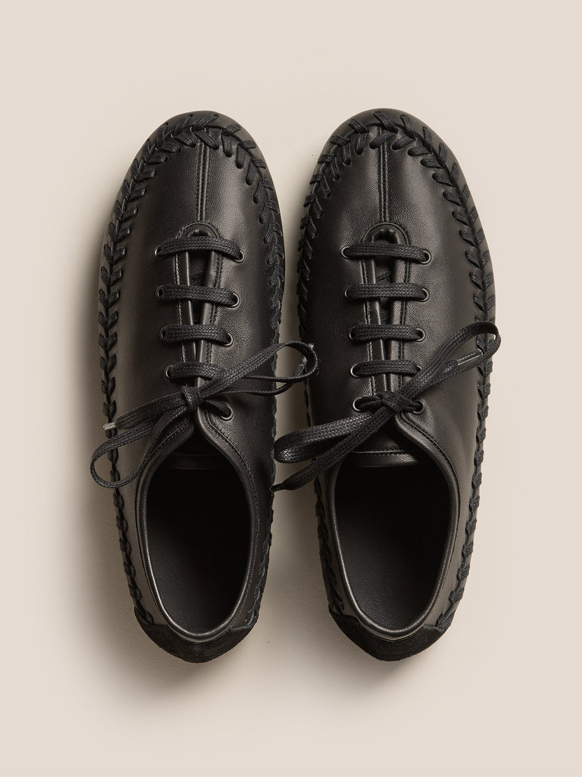 Black Round-Toe Lace-Up And Braided-Detail Sporty Flats