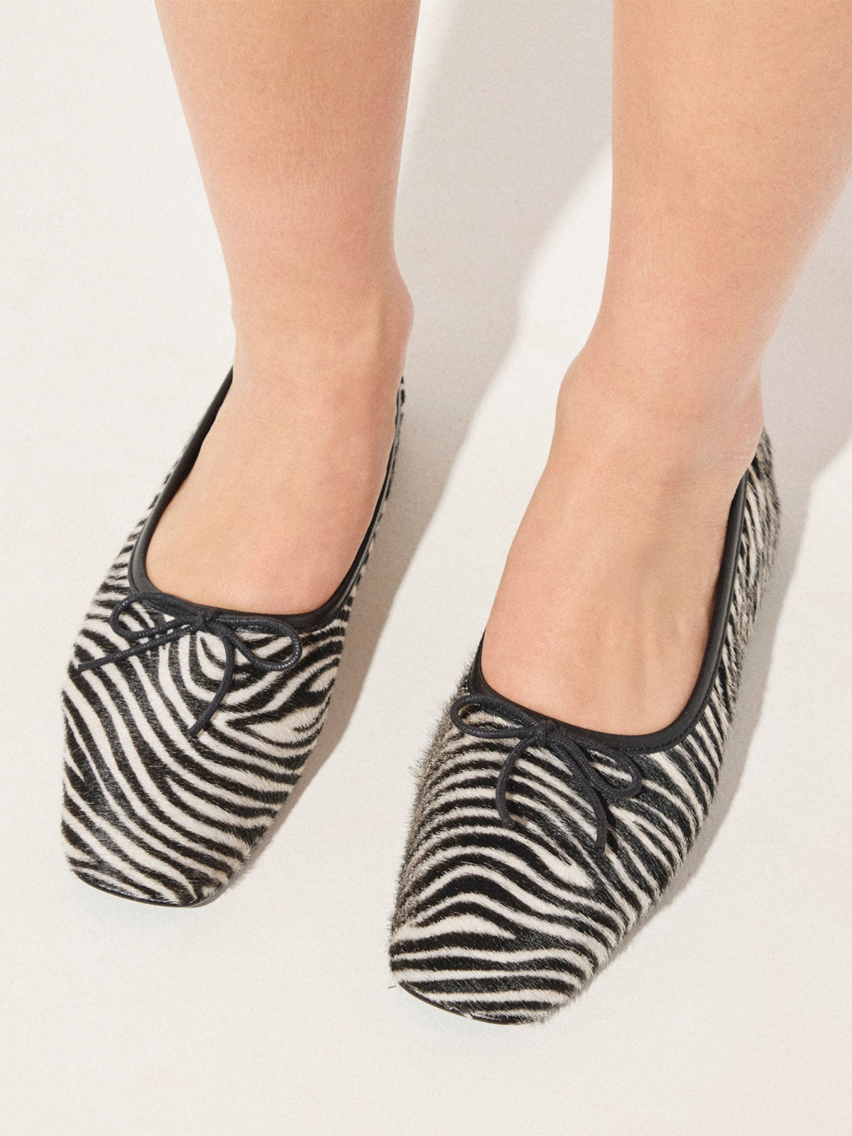 Vegan Leather Square-Toe Front Bow Slip-On Ballet Flats - Zebra Pattern