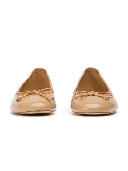 Round-Toe Chic Front Bow Slip-On Ballet Simple Flats - Patent Nude