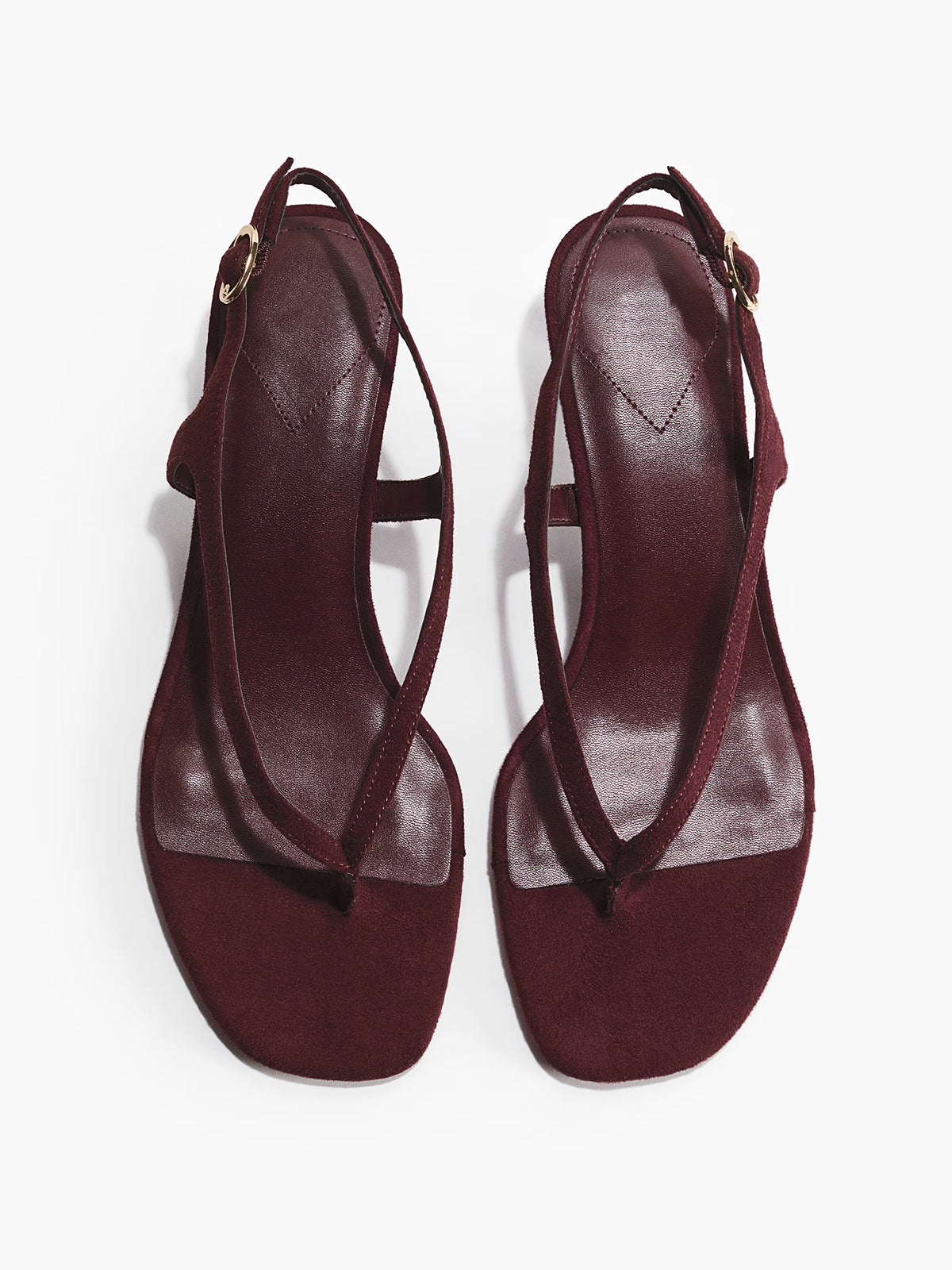 Burgundy Faux Suede Square-Toe Flip-Flop Slingback Kitten Heels