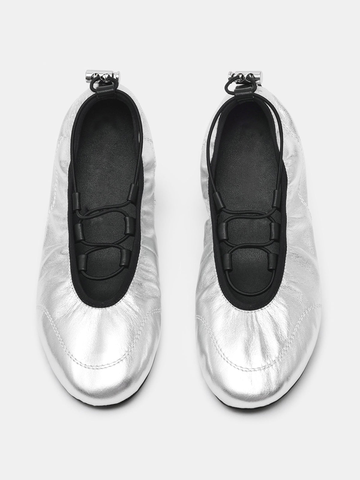 Metallic Silver Round-Toe Elastic Adjustable Closure Ballet Sneakers