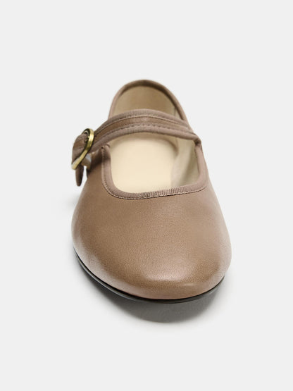 Taupe Round-Toe Slip-On Sleek Ballet Flats