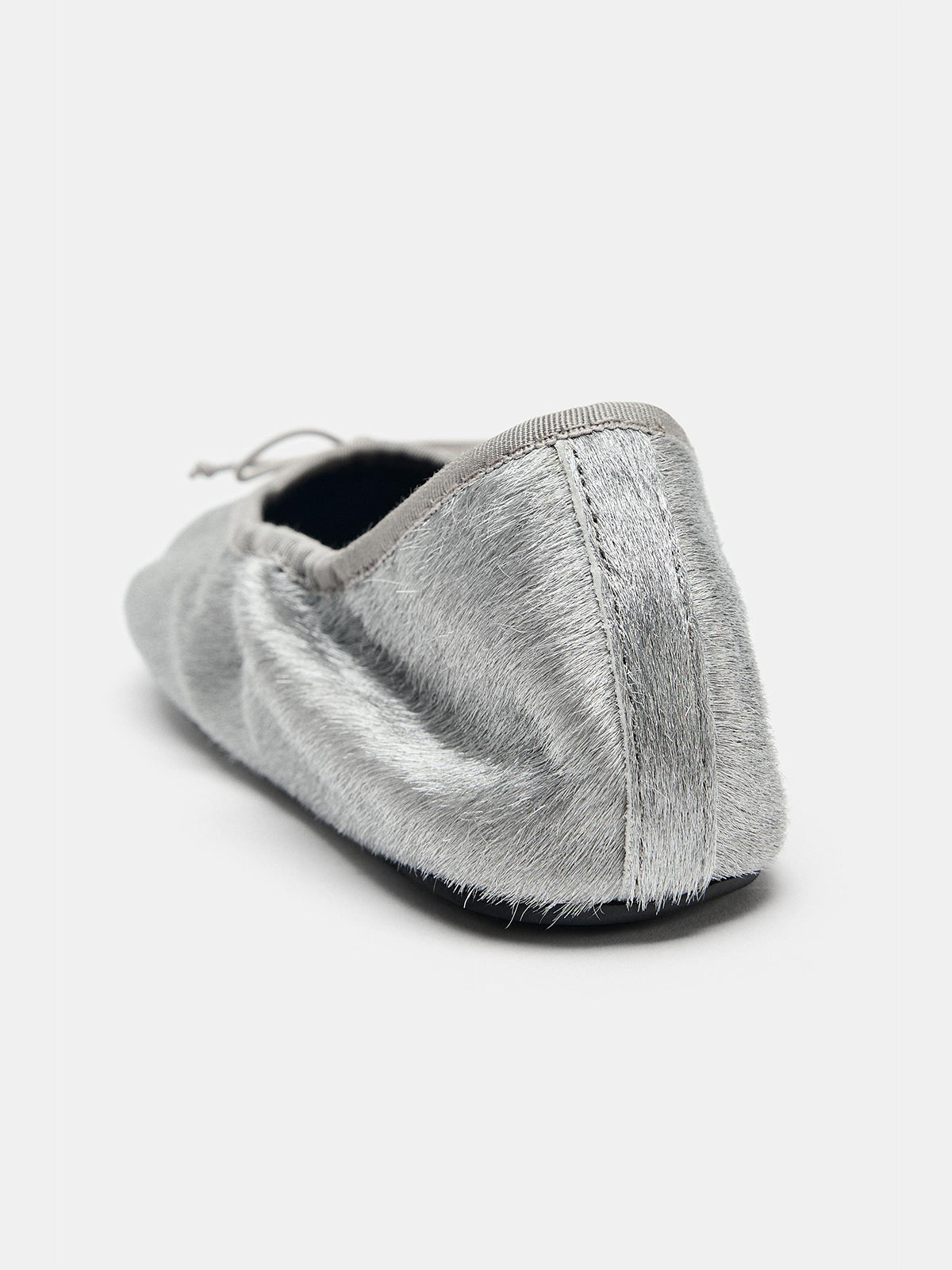 Silver Pony Hair Vegan Leather Square-Toe Front Bow Slip-On Ballet Flats