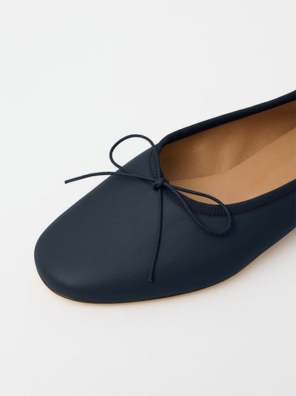 Navy Round-Toe Simple Chic Ballet Flats With Front Bow
