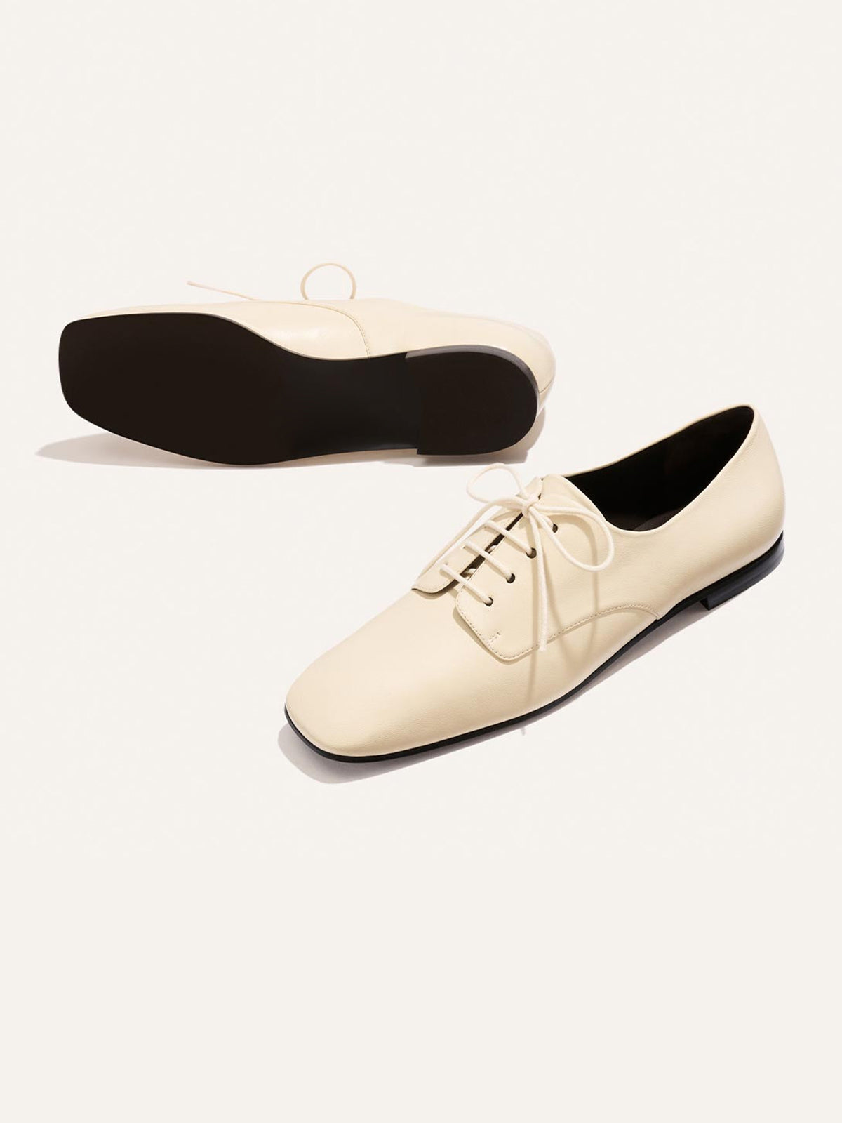 Bone Square-Toe Chic Lace-Up Slip-On Sporty Flats