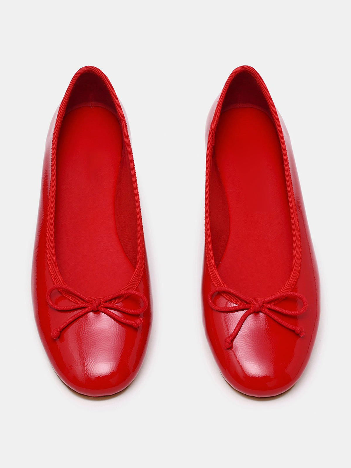 Red Round-Toe Simple Slip-On Ballet Flats With Front Bow